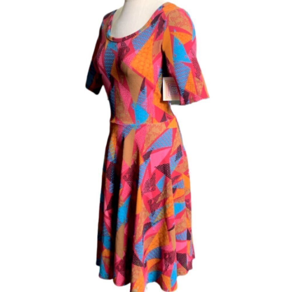 NWT Lularoe Nicole Colorful Fit-and-Flare Classic Dress Sz S Geometric Print 31E - Picture 4 of 8